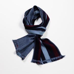 Striped Wool Woven Scarf // Navy