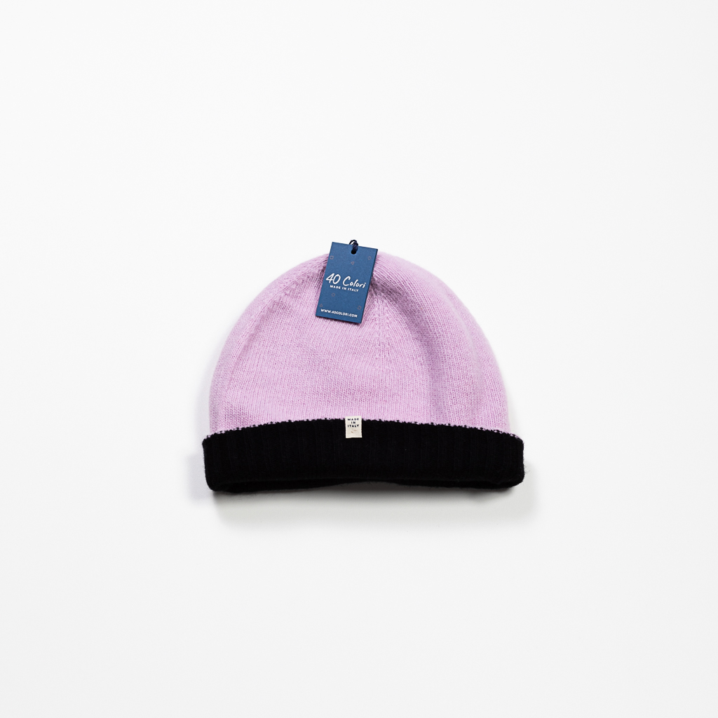 Cashmere & Wool Blend Reversible Beanie :: Black & Pink Image 2
