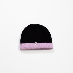 Cashmere & Wool Blend Reversible Beanie :: Black & Pink image1