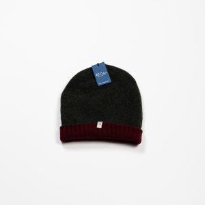 Cashmere & Wool Blend Reversible Beanie :: Burgundy & Olive Image 2