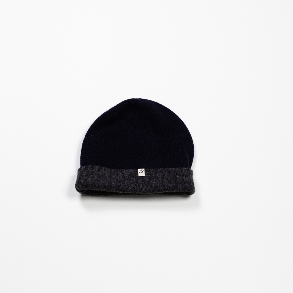 Cashmere & Wool Blend Reversible Beanie :: Charcoal & Navy Image 2
