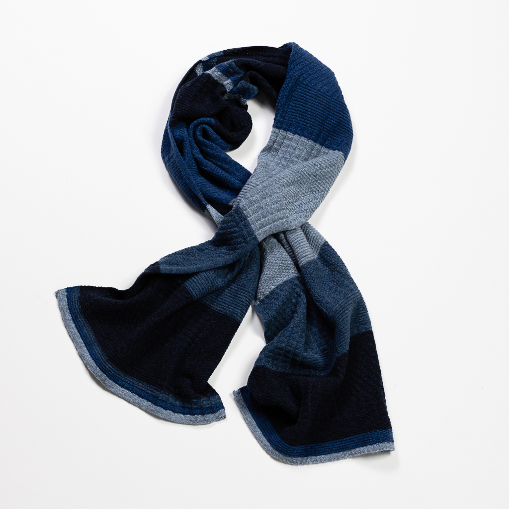 Cashmere & Wool Blend Scarf // Navy & Light Blue